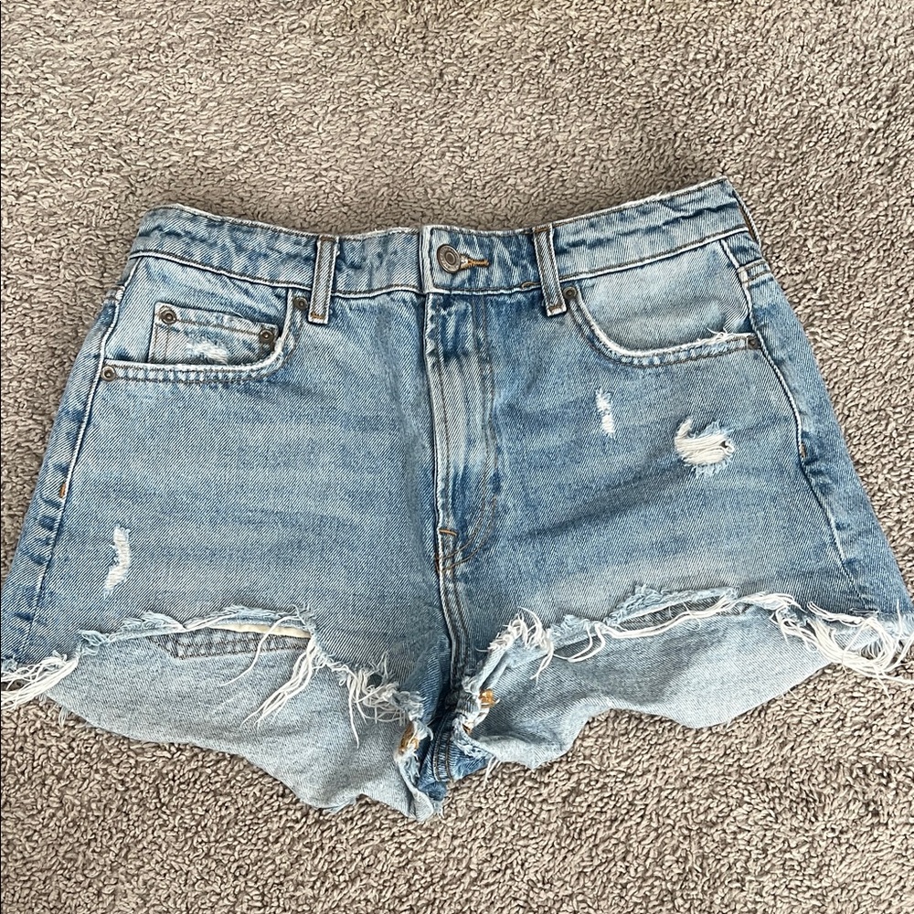 Zara Light Blue Distressed Denim Jean Shorts